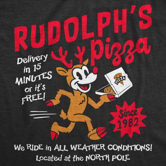 Womens Funny T Shirts Rudolphs Pizza Sarcastic Christmas Graphic Novelty Tee For - Picture 2 of 4